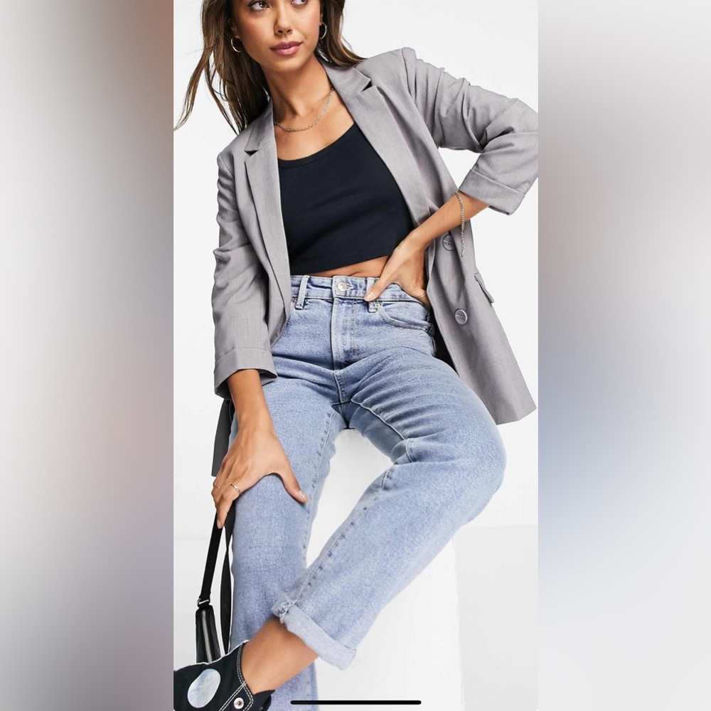 Stradivarius oversized blazer in gray